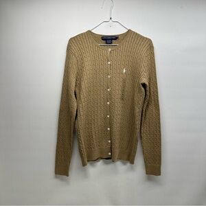 Ralph Lauren sport Tan Cable Knit Cardigan Sweater size L NWOT
